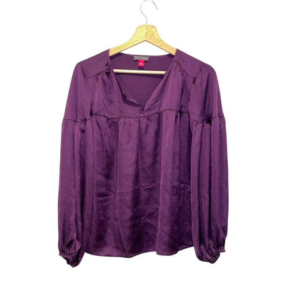 NWT Vince Camuto Womens V-Neck Blouse Long Sleeve Purple Size S